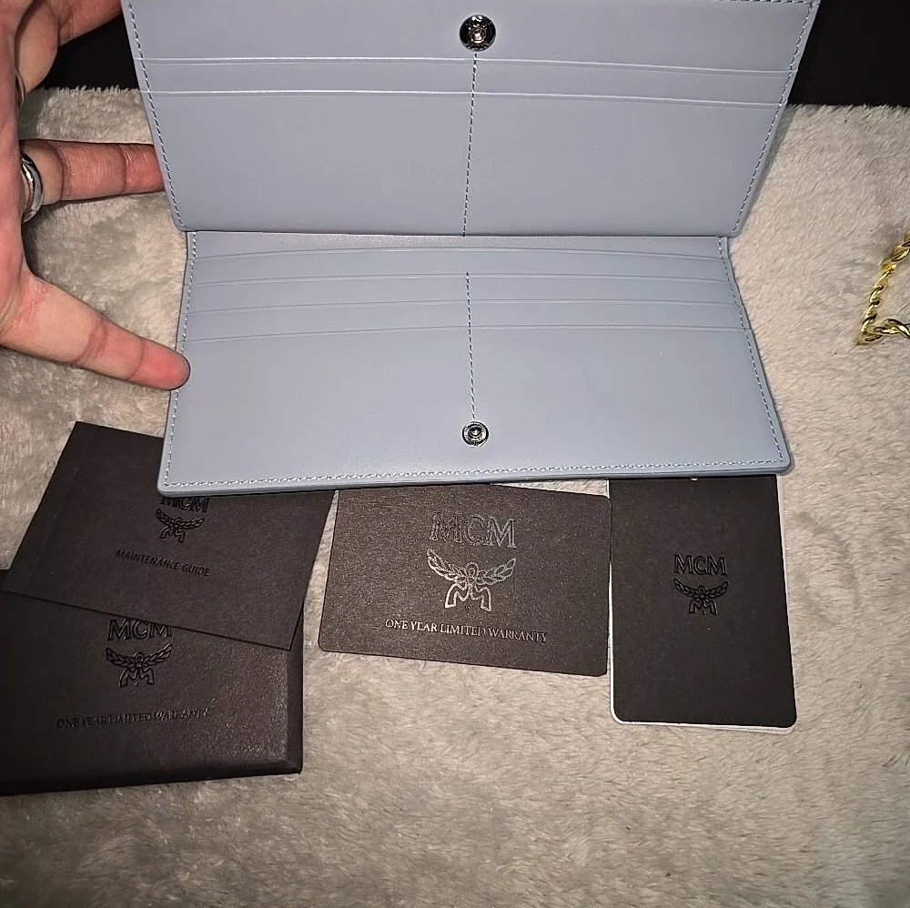 MCM Light Blue & Cream Leather Wallet